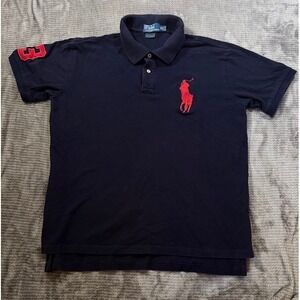 Polo Ralph Lauren Mens Big Pony Polo Shirt Navy Blue Red Custom Fit XL 3 Patch